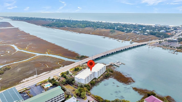 aerial view featuring a water view