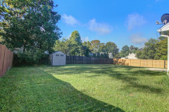 view of yard featuring a storage shed