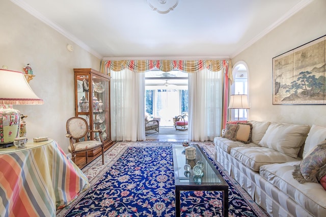 living room featuring ornamental molding