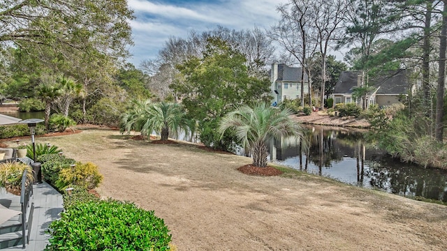 view of community with a water view