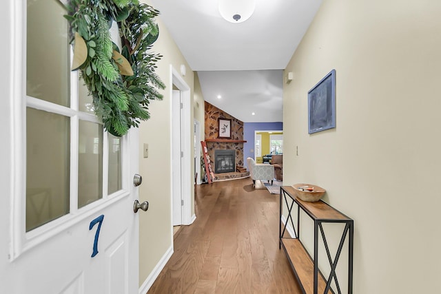 hallway with wood finished floors
