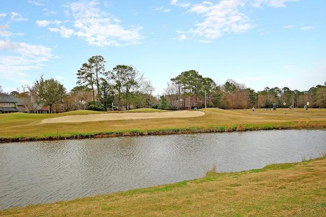 property view of water featuring view of golf course
