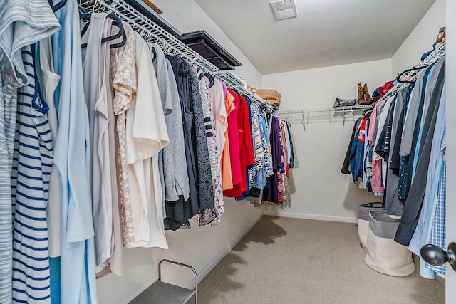 walk in closet with carpet floors