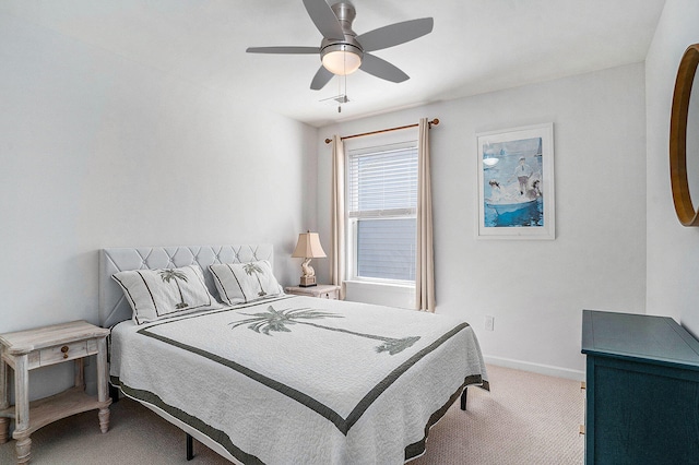 bedroom featuring carpet floors and ceiling fan