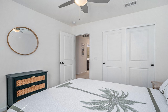 bedroom featuring a closet and ceiling fan