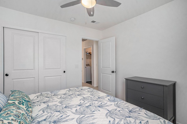 bedroom with a closet and ceiling fan