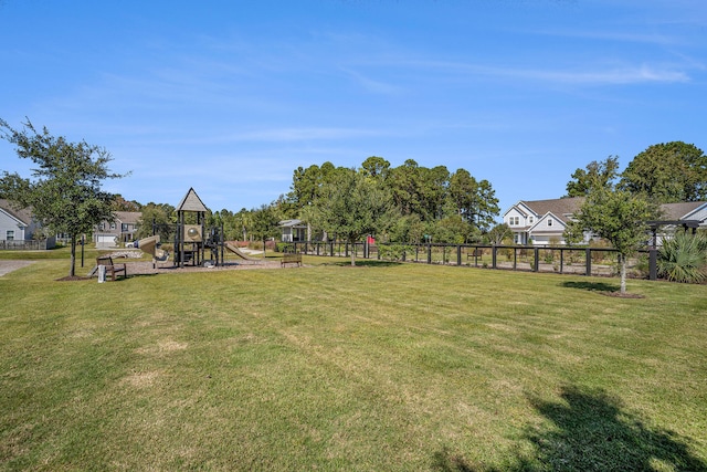 view of yard with a playground