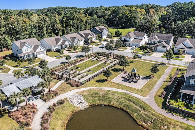 bird's eye view featuring a water view