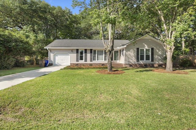 1445 Downwood Pl, Charleston, SC 29412 - single story home featuring crawl space, a garage, driveway, roof with shingles, and view of wooded area