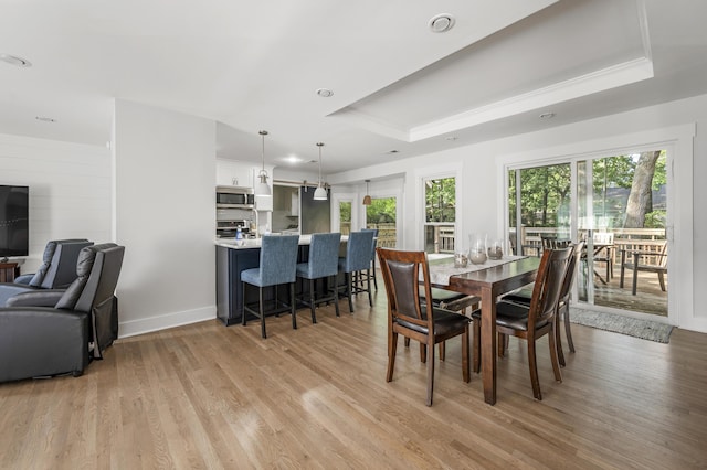 1445 Downwood Pl, Charleston, SC 29412 - dining room with healthy amount of natural light, light wood finished floors, a raised ceiling, and recessed lighting