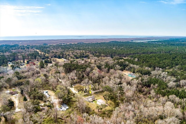 aerial overview of property's location with a heavily wooded area