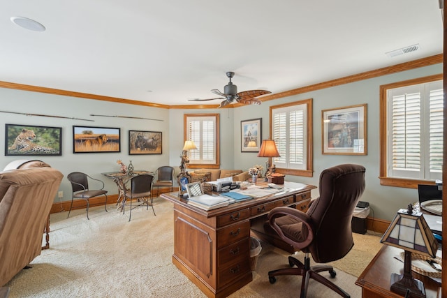 2834 Parkers Landing Rd, Mount Pleasant, SC 29466 - office space with light carpet, ornamental molding, and ceiling fan