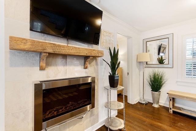 interior details featuring hardwood / wood-style floors and ornamental molding