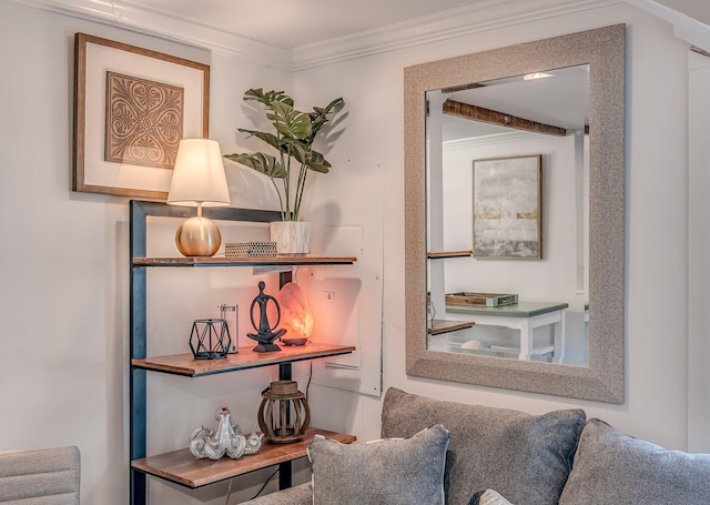 sitting room with ornamental molding