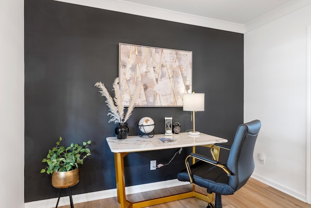 office featuring wood finished floors and baseboards