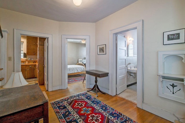 hall featuring light wood-style flooring