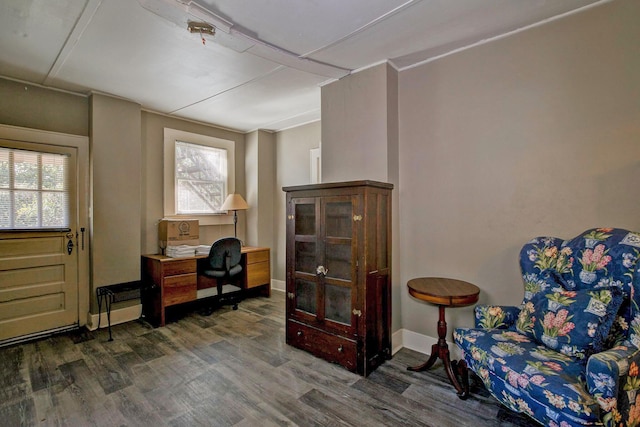 living area featuring wood finished floors and baseboards