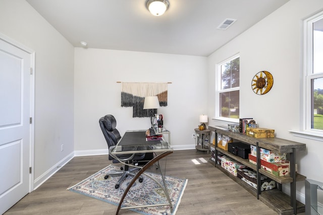 409 Pine Lake Ct, Manning, SC 29102 - home office with plenty of natural light, wood finished floors, and baseboards