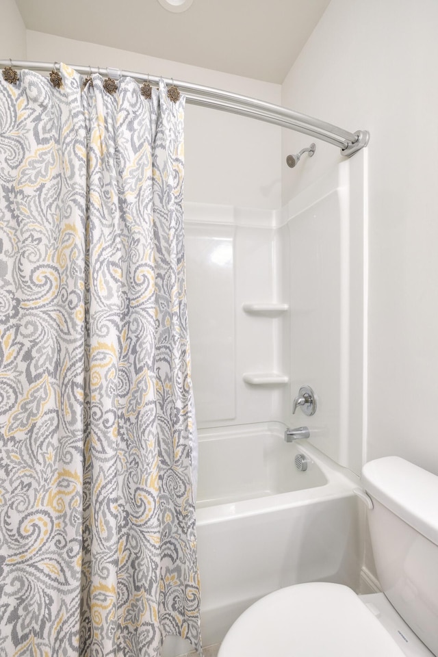 409 Pine Lake Ct, Manning, SC 29102 - bathroom with toilet and shower / tub combo with curtain