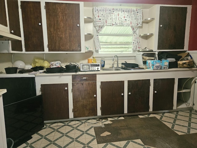 8719 Jefferies Hwy, Walterboro, SC 29488 - kitchen with open shelves, dark brown cabinetry, and inlaid floor details