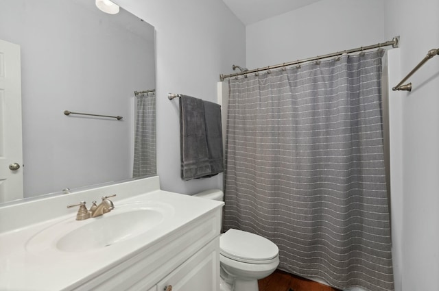 full bath featuring vanity, toilet, and a shower with curtain