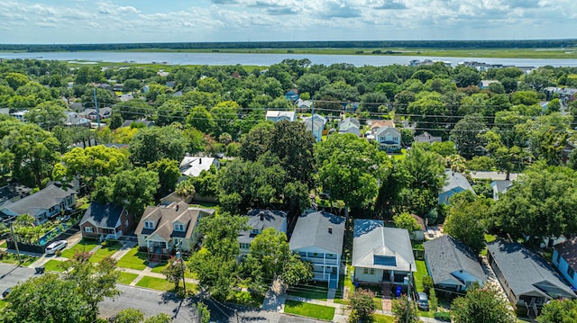 aerial view with a water view and a residential view