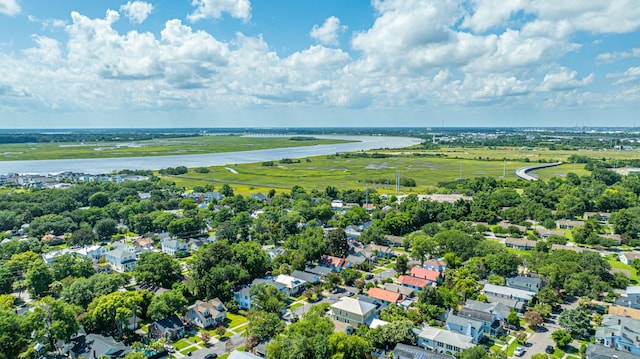 aerial view with a residential view and a water view