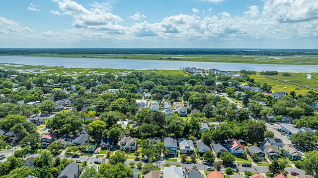 aerial view with a water view and a residential view