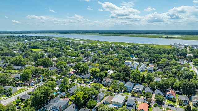 aerial view featuring a water view and a residential view