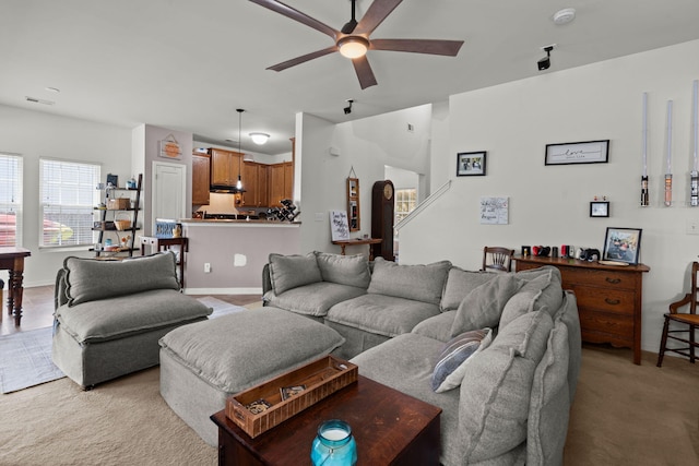 216 Goldfinch Ln, Summerville, SC 29485 - living area with ceiling fan, baseboards, and light carpet