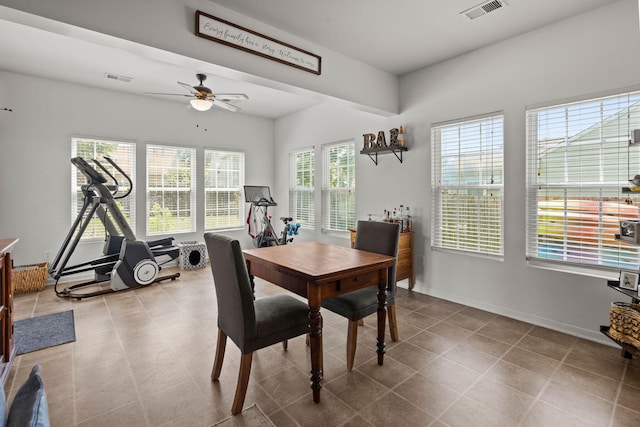 216 Goldfinch Ln, Summerville, SC 29485 - dining space featuring a ceiling fan, baseboards, and light tile patterned flooring