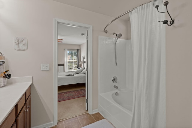 216 Goldfinch Ln, Summerville, SC 29485 - bathroom with shower / bath combination with curtain, tile patterned floors, ensuite bathroom, baseboards, and vanity