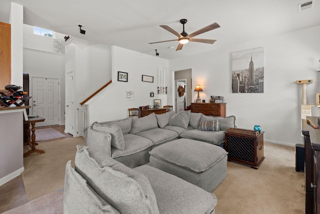 216 Goldfinch Ln, Summerville, SC 29485 - living area with a ceiling fan, light colored carpet, and baseboards