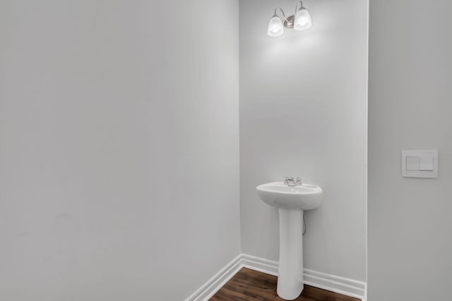 bathroom with wood-type flooring