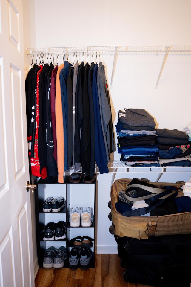 walk in closet featuring wood finished floors