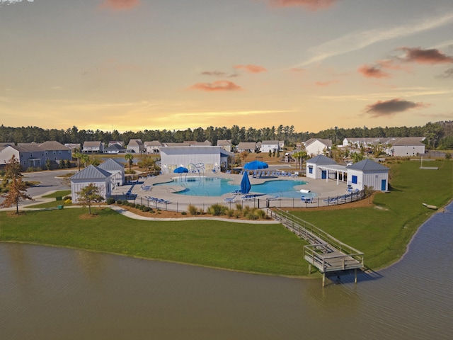 209 Celestial Blvd, Summerville, SC 29486 - aerial view at dusk of view of pool, a water view, and a residential view