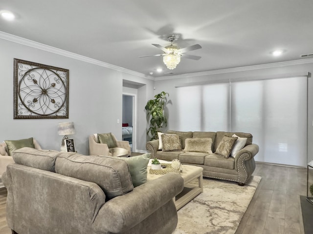 209 Celestial Blvd, Summerville, SC 29486 - living area featuring light wood-style floors, ceiling fan, crown molding, and recessed lighting