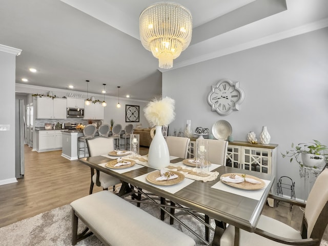 209 Celestial Blvd, Summerville, SC 29486 - dining space with a chandelier, crown molding, light wood-type flooring, recessed lighting, and baseboards