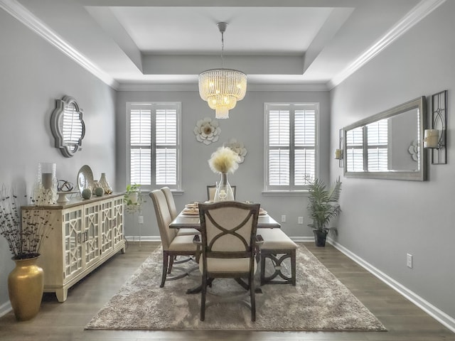 209 Celestial Blvd, Summerville, SC 29486 - dining room with a chandelier, a raised ceiling, wood finished floors, and baseboards