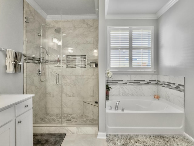 209 Celestial Blvd, Summerville, SC 29486 - full bath with crown molding, a garden tub, vanity, a shower stall, and baseboards