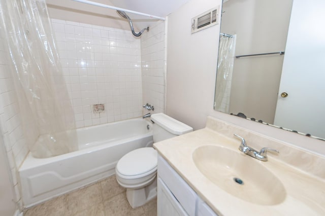 full bathroom with tile patterned flooring, vanity, shower / bath combination with curtain, and toilet