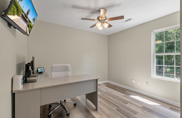 5052 Hidden Forest Ln, North Charleston, SC 29420 - office area featuring light wood-style flooring and a ceiling fan