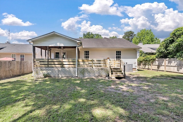 5052 Hidden Forest Ln, North Charleston, SC 29420 - back of property featuring a fenced backyard, a deck, and a ceiling fan