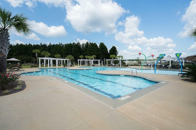 view of swimming pool with a patio