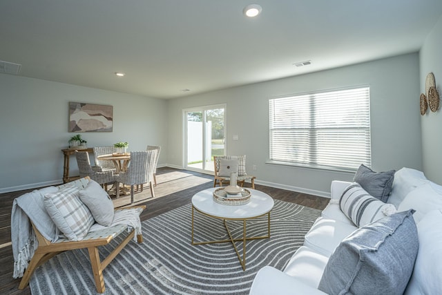 101 Orchid Bloom Cir, Moncks Corner, SC 29461 - living room with dark wood-type flooring, baseboards, and recessed lighting