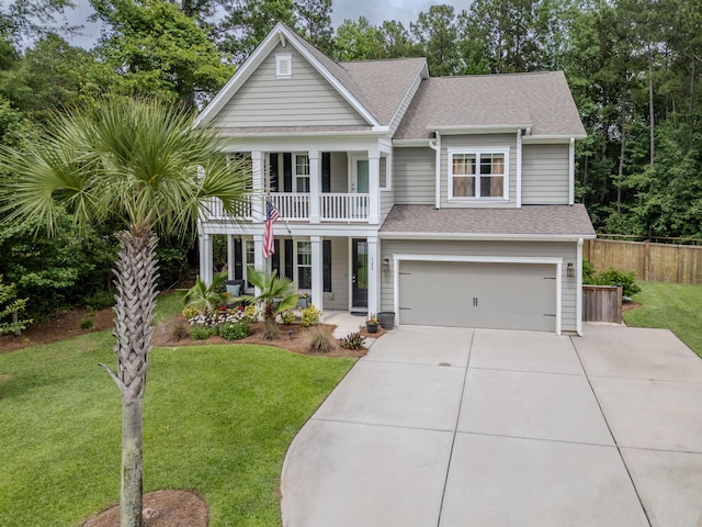 125 Beam St, Huger, SC 29450 - greek revival house featuring a porch, a balcony, driveway, a garage, and roof with shingles
