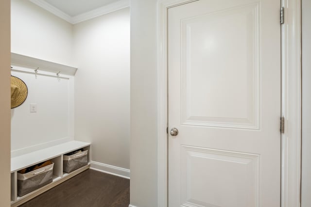 125 Beam St, Huger, SC 29450 - mudroom featuring dark wood-type flooring, ornamental molding, and baseboards