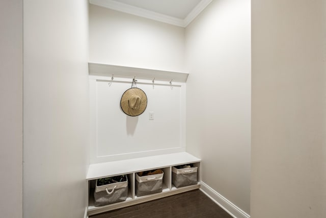 125 Beam St, Huger, SC 29450 - mudroom featuring crown molding, dark wood-style floors, and baseboards