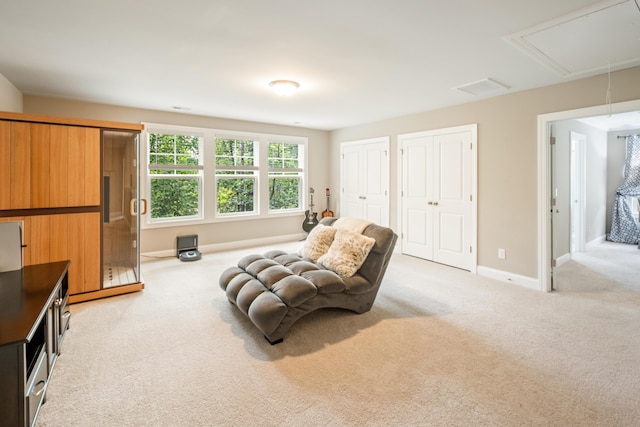 125 Beam St, Huger, SC 29450 - sitting room featuring light carpet, attic access, and baseboards
