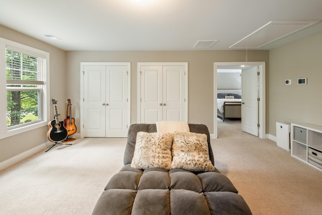 125 Beam St, Huger, SC 29450 - living room featuring attic access, light carpet, and baseboards